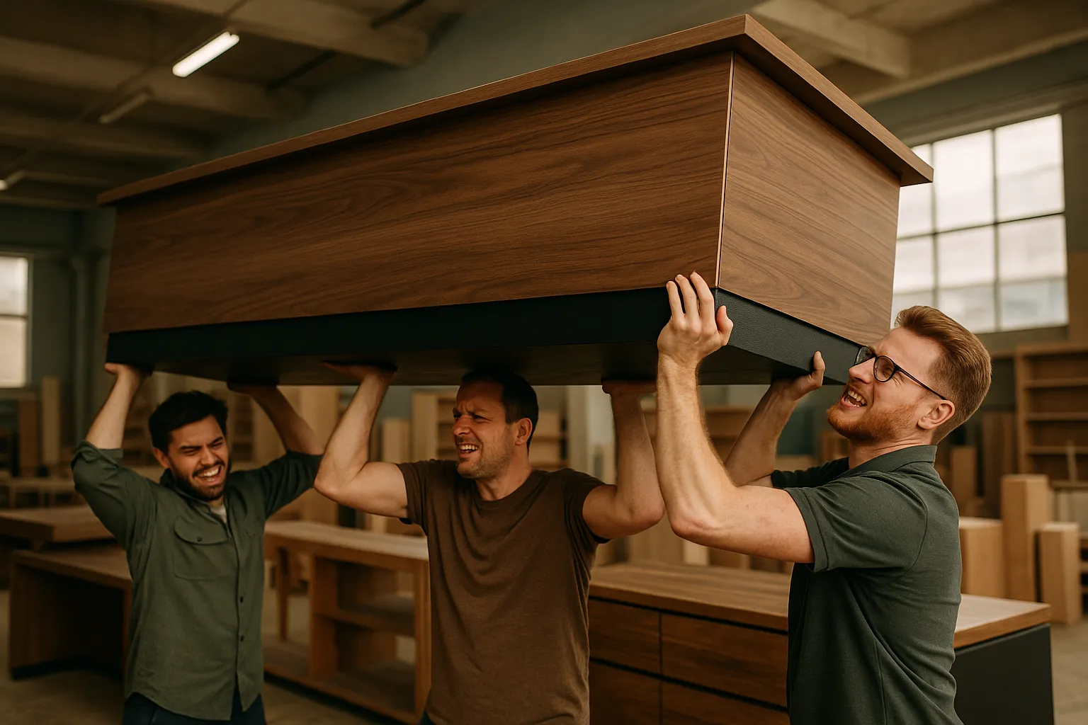 рабочие устанавливают стойку в магазине